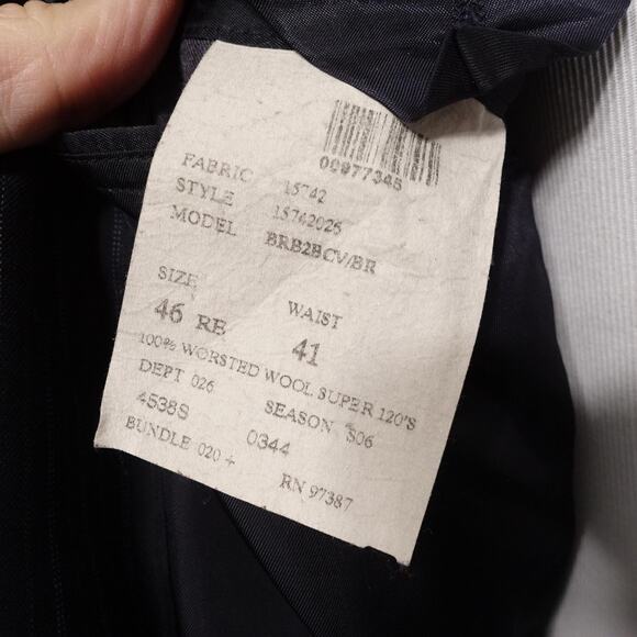 Brooks Brothers Blazer Mens 46R Navy Pinstripe Super 120s Wool Lined Two Button - Picture 7 of 11